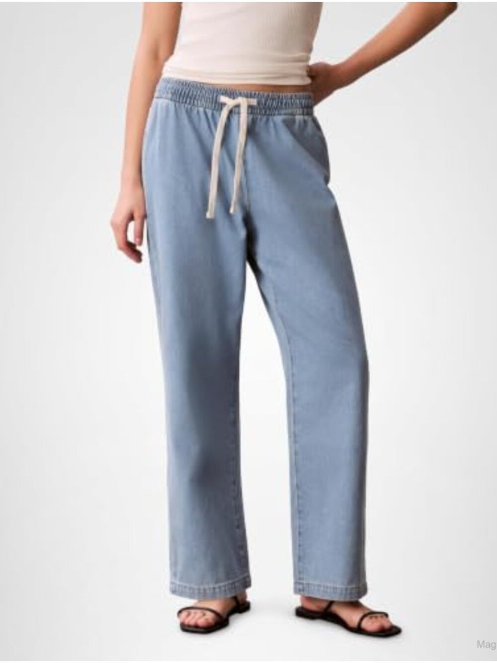 Calvin Klein Lightweight Denim Pull-On Wide Leg Pants